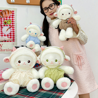 Peluche Mouton Étoilé Adorable en Coton PP Doux avec Chapeau en Dentelle et Pantalon à Pois pour Enfants, Compagnon de Sommeil