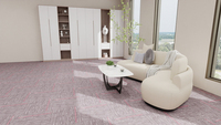 Dalles de moquette modulaires professionnelles grises antidérapantes et ignifuges avec un motif rose minimaliste, conçues pour les zones de travail de bureau à forte fréquence de passage