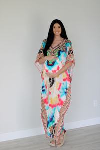 New Bohemian Style 100% Cotton <b>Kaftan</b> Colorful Floor Length V Neck Dress Women New Design <b>Summer</b> Clothing <b>Kaftan</b> Dress For Women - Product Image 3