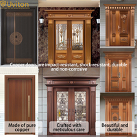 Porte d'entrée principale de villa à double porte, en bronze avec verre, non corrosive, durable, en cuivre