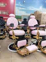 Chaise de barbier en cuir synthétique de luxe avec pompe hydraulique, meubles de salon inclinables antiques vintage en or noir pour salon de coiffure