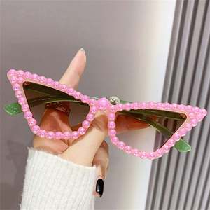 Lunettes de soleil œil de chat en perles UV400 pour femmes, monture petite, de marque de luxe, tendance 2025, avec logo personnalisé - Product Image 2