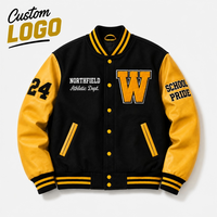 Blouson Bomber Varsity Homme OEM en Cuir Noir et Or avec Patchwork Chenille, Coupe-Vent Brodé, Marque Privée, Style Streetwear
