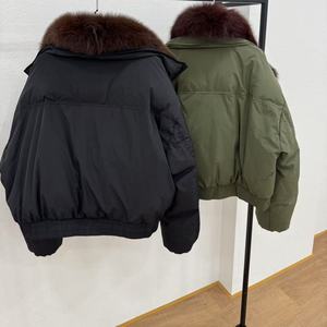 Piumino di Lusso da Donna 2025 con Bordo in Vera Pelliccia di Volpe Design Oversize Argento Blu - Product Image 2