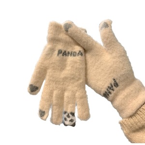 Gants épais doublés en polaire Panda pour femmes, chauds, compatibles avec les écrans tactiles, pour l'hiver, la conduite, les trajets en vélo, en polyester blanc cassé - Product Image 5