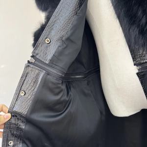 RX Furs, venta al por mayor, chaqueta de piel gruesa de invierno personalizada para mujer con cuello X-Long, abrigos de piel de zorro real con dobladillo desmontable cálido para mujer