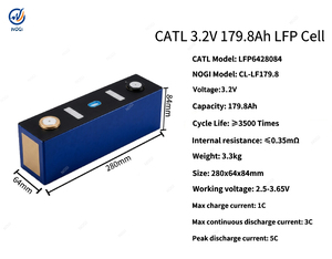Оригинальные аккумуляторные ячейки CATL 3.2V 179.8Ah 180Ah LiFePO4, перезаряжаемые батареи LFP6428084 для ESS, электромобилей и высокомощных приложений - Product Image 2