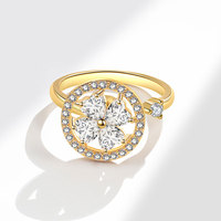 Bague rotative tendance en cuivre, motif moulin à vent à quatre feuilles, avec roue universelle dorée et zircon blanc, design ouvert, bague anti-stress