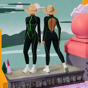 Combinaison de yoga pour femme, écologique, imperméable, en spandex/nylon, fermeture éclair, nouveau design, blocs de couleur, évacuation de l'humidité, dos nu, sport - Product Image 3