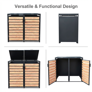 3 Sortings Outdoor Metal <strong>Wheelie</strong> <strong>Bin</strong> <strong>Storage</strong> Shed Open Top Structure with Rolling Lid for Waste <strong>Bins</strong> Management - Product Image 4