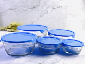 Juego de 5 Tazones de Vidrio Borosilicato Resistentes al Calor para Microondas, Tazones Transparentes para Ensaladas y Hielo, Tamaño Industrial, con Tapa de PP - Product Image 2