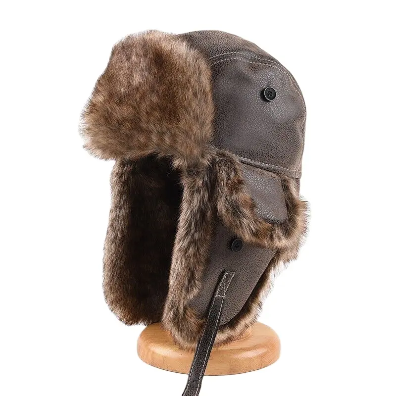 Unisex Aviator Trapper Hoed Faux Lederen Bont Winter Ski Oorklep Russische Warme Hoed