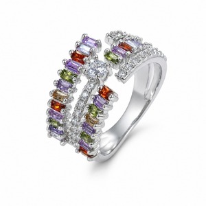 Anillo Abierto de Tres Filas Colorido con Detalle Brillante, Diseño Elegante, Accesorios de Moda para Mujer - Product Image 5