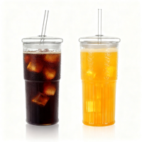 Tasses à paille en verre à haute teneur en borosilicate avec couvercles 20OZ gobelet en verre café glacé eau Smoothie tasses en verre gobelet eau de café glacé
