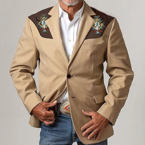 Vintage Indie Casual Azteca Western Cowboy Blazer Doble Botón Single Breasted Traje Chaqueta Venta al por mayor Moda Hombre Ropa - Product Image 1