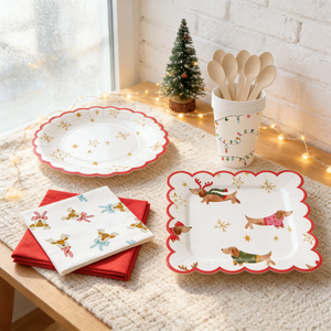 DAMAI Christmas Kids Happy Birthday Party Supplies Yellow Star Red Christmas Elk <b>Disposable</b> <b>Tableware</b> Paper Napkins Cups Plates - Product Image 1