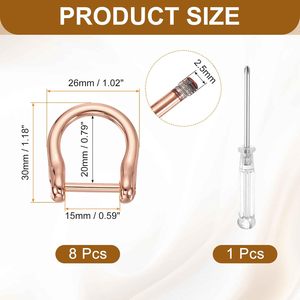 HARFINGTON Pcs D Rings Screw In Shackle Metal Horseshoe U Shape Semicircle D Ring <b>Purse</b> Key Holder With Screwdriver For DIY Leat - Product Image 2