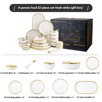 Juego de Vajilla de Cerámica Blanca y Dorada en Caja de Regalo, Lujoso con Bordes Dorados, Reutilizable para Fiestas Familiares, Bodas y Celebraciones