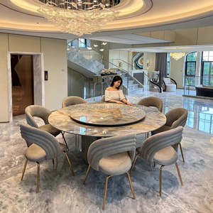 OE-FASHION Expérience de salle à manger unique Table à manger ronde haut de gamme en pierre de luxe sable bleu <span class=keywords><strong>or</strong></span> naturel - Product Image 1