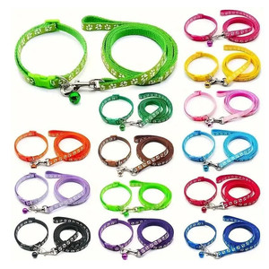 Ensemble collier et laisse pour chien, boucle à dégagement rapide pour l'extérieur, collier pour chiot réglable à imprimé, laisse pour animal de compagnie en nylon souple - Product Image 1