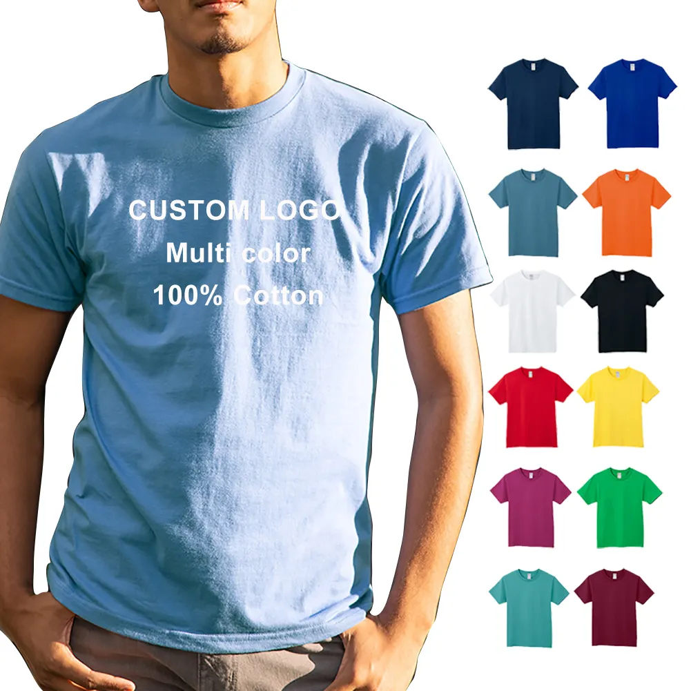 Custom Logo 210gsm Custom Printed Or Embroidery Tshirts 100% Cotton Men's T Shirt