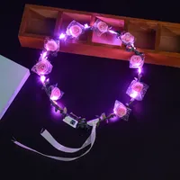 Bando karangan bunga menyala LED, aksesori kepala pesta menyala dalam gelap 1 buah