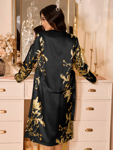 Ensemble de chemise de nuit en satin à imprimé floral, élégante <span class=keywords><strong>robe</strong></span> de nuit à bretelles spaghetti pour femmes avec <span class=keywords><strong>robe</strong></span> de chambre assortie - Product Image 3