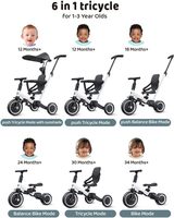 Tricycle 3-en-1 en plastique pour tout-petits BAB WAY avec auvent réglable et poignée de poussée pour les enfants de 1 à 3 ans, cadeau d'anniversaire DDP