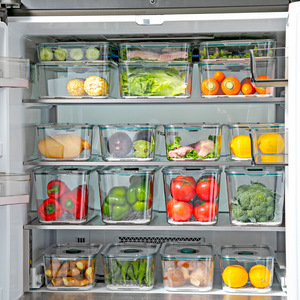 Food Storage Box Rectangle Clip-On Lid Stackable With Drainage For Refrigerator Fruit Vegetable Preservation - Product Image 2