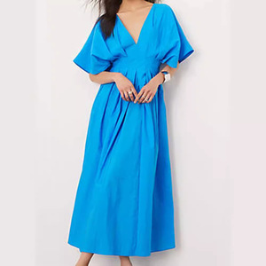 Gran oferta de verano <span class=keywords><strong>en</strong></span> estilo francés hermoso vestido azul con cuello <span class=keywords><strong>en</strong></span> V manga sin espalda Socialite - Product Image 1