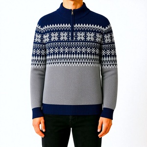 <span class=keywords><strong>Pull</strong></span> en maille à col zippé pour homme, motif flocon de neige, coloris bleu marine et gris, chaud pour l'hiver, personnalisable, fabrication directe usine OEM - Product Image 1