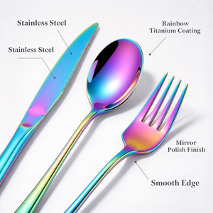 Ensemble de couverts haut de gamme en acier inoxydable moderne série 1010 – Couteau, fourchette et cuillère de style occidental colorés – Portable et compatible lave-vaisselle - Product Image 3