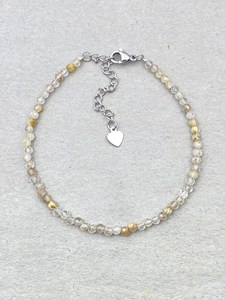 Pulsera de Cuarzo Rutilado Dorado con Cuentas Microfacetadas de Acero Inoxidable, Cristal Minimalista, Pequeñas Piedras Preciosas - Product Image 2