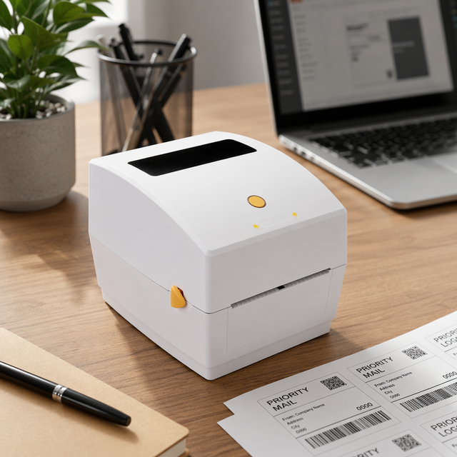 White Thermal Label Printer Large Paper Tray 4inch Courier Waybill USB 203DPI Shipping Label Maker