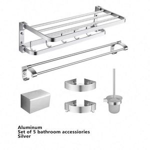 Juego de Accesorios de Baño de Aluminio de Cinco Piezas, Diseño Moderno y Lujoso, Portarrollos de Papel, Escobillero, Toallero, Color Negro, Diseño Minimalista Contemporáneo - Product Image 5