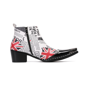 NA950 Stivali da Uomo con Stampa Giornale, Punta Affusolata, per Club e Feste, Scarpe Formali in Pelle, Calzature Maschili, Stivaletti da Motociclista - Product Image 2