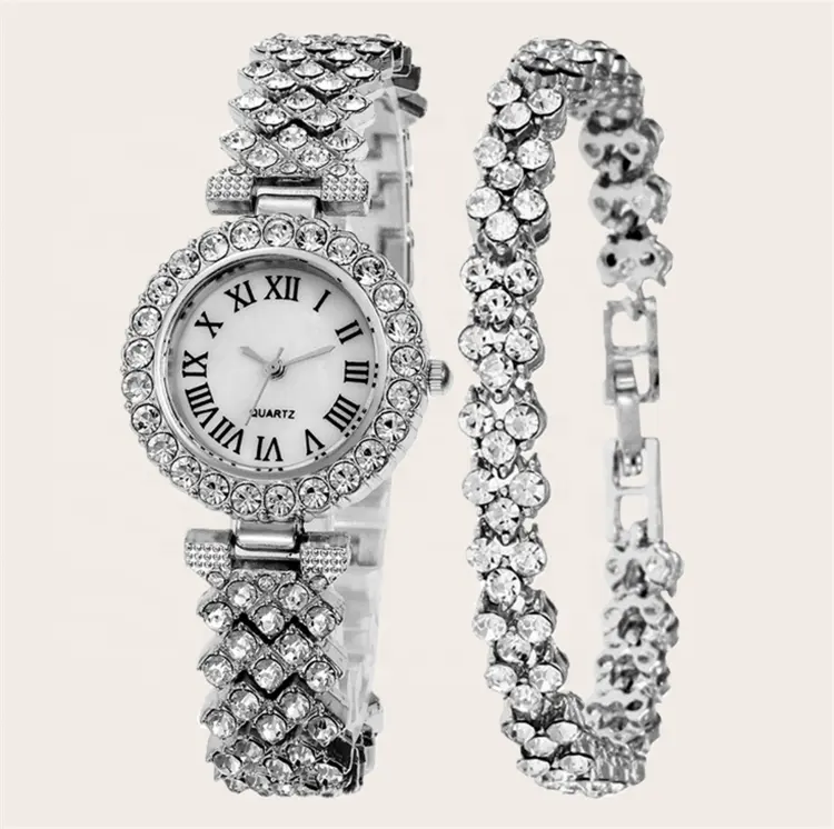 Für Frauen Reloj Mujer Luxus 2 teile/satz Kristall Tennis Kette Armband Uhr Iced Out Mirco Pave Zirkon CZ Uhr Armband Set