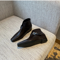 Bottines à boucle pour femmes, talon compensé caché, bout carré, en cuir, style monk strap, 2 couleurs