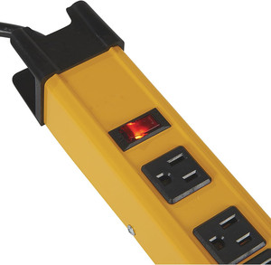 Multiprise robuste avec boîtier métallique jaune de sécurité, 6 prises, cordon de 1,8 m, fentes de fixation à œillet, pour garage industriel, atelier, établi - Product Image 5