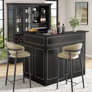 Gabinete de barra de panel de madera en forma de L de 4 niveles con almacenamiento integrado Estante de vino de almacenamiento múltiple Perchas para uso comercial en el hogar - Product Image 1