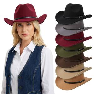 <span class=keywords><strong>Sombrero</strong></span> de Vaquera Clásico Vintage de Ala Ancha de Fieltro Transpirable para <span class=keywords><strong>Mujer</strong></span>, Estilo Western, con Logotipo Personalizado, Venta al por Mayor - Product Image 1