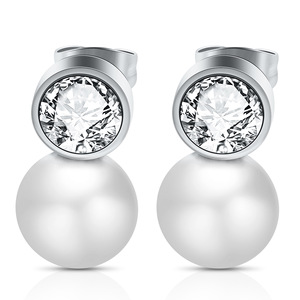 <b>Stud</b> <b>Earrings</b> 10MM Round Zircon Pearl Bezel Setting Gold Color Party Jewelry - Product Image 5