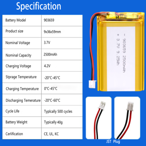 903659 2500mAh 3.7V có thể sạc lại pin với pcm-mô hình 903659 903450 103450 703048 Lithium Ion Polymer Pin - Product Image 2