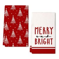Lot de deux torchons de cuisine imprimés de Noël, sans peluches, réutilisables, pour la maison, décoration champêtre, cadeau de fêtes