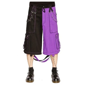Pantaloni Larghi da Uomo Stile Punk Rock, Design Gotico con Contrasto di Colore Nero e Viola, Shorts <span class=keywords><strong>Cargo</strong></span> <span class=keywords><strong>Baggy</strong></span> Rimovibili - Product Image 3