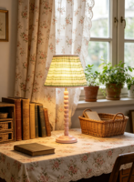 Abat-jour LED moderne et simple, plissé flexible, lumière d'ambiance, motif géométrique triangulaire rose et vert aquarelle, en tissu