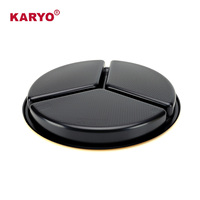 KARYO 251-2/281-2/321-2 Boîte d'emballage ronde à 3 compartiments pour viande fraîche, fruits et légumes, plateau alimentaire doré avec couvercle transparent