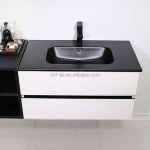 JETMAN Lavabo en céramique <span class=keywords><strong>noir</strong></span> mat Lavabo à <span class=keywords><strong>main</strong></span> Ensemble de lavabo de salle de bain Lavabo <span class=keywords><strong>avec</strong></span> armoire - Product Image 1