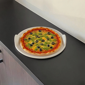 Factory Direct Sale 12-Inch Round Porcelain Pizza <strong>Plate</strong> With <strong>Creative</strong> Double Handle <strong>Serving</strong> Tray for Home Restaurant Hotel - Product Image 2