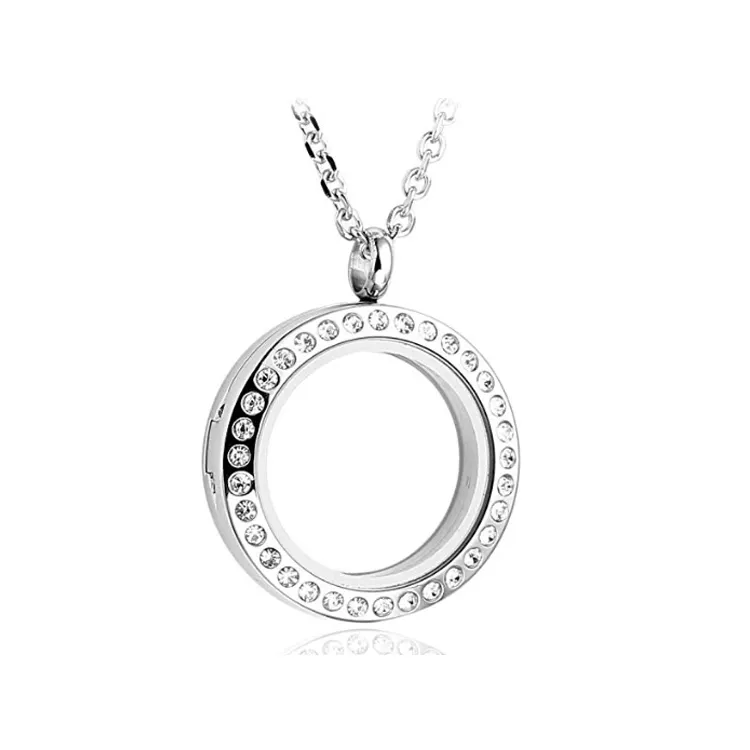 925 Silber Zirkonia Runde Medaillon Floating Charm Anhänger Halskette Schmuck